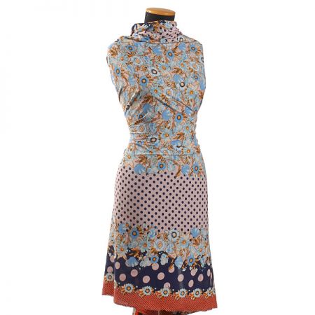 Krepdešín puntíky/květy starorůžová