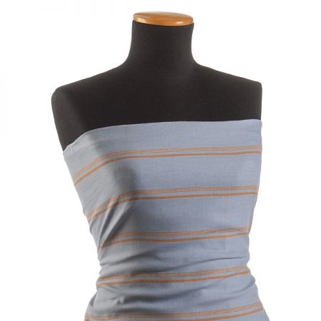 Lněná látka proužky modrá/hnědá