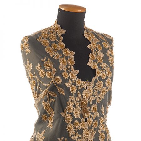 Exkluzivní krajka výšivka na tylu zlatá