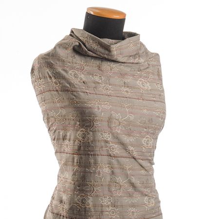 Bavlna směs žakár květy/pruhy hnědobéžová