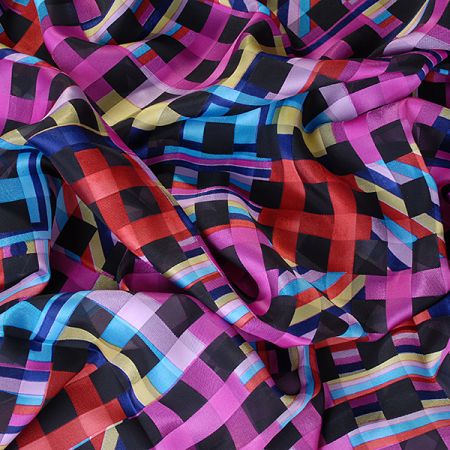 Žakárový šifon geometrický motiv 