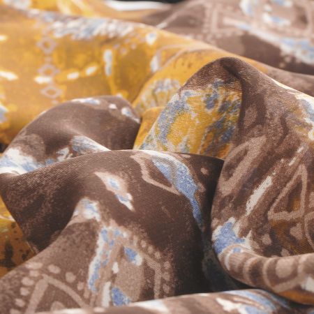 Šifon viskozový patchwork batika hnědá