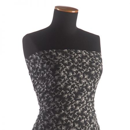 Šifon pružný  tisk zvířecí vzor ptáčci černobílý