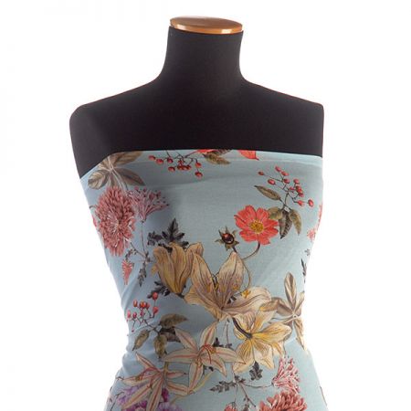 Šifon pružný tisk květinový vzor v pastelových barvách