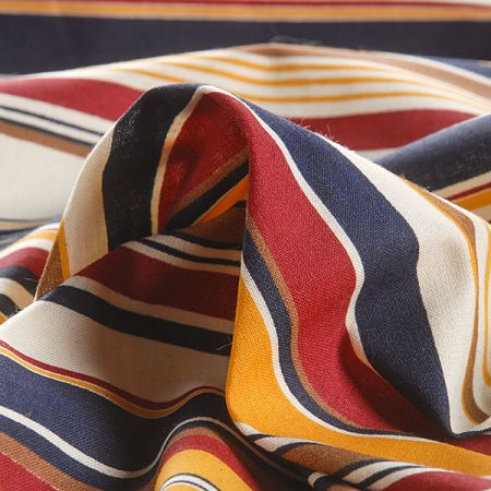 Bavlněná látka proužky modrá červená béžová