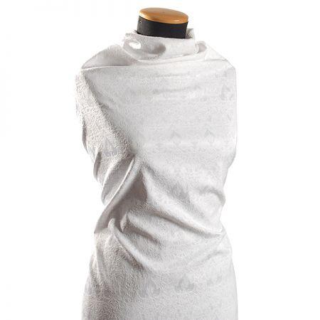 Žakárová látka bavlna směs motiv květů a ornamentu bílá