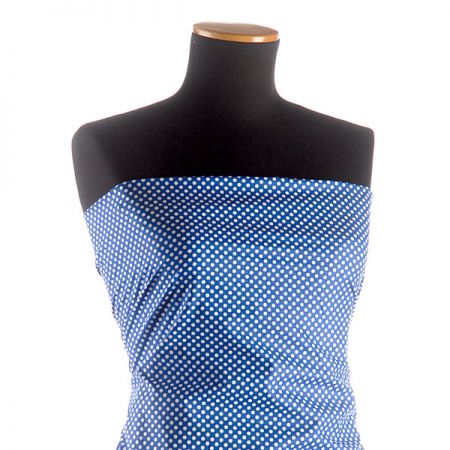 Bavlněná látka puntíky bílá/tm.modrá