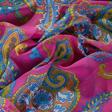 Plisovaný šifon kašmírový vzor růžová