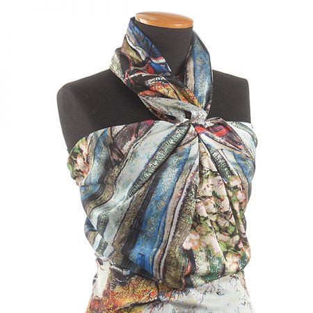 Satén pružný tisk kytice