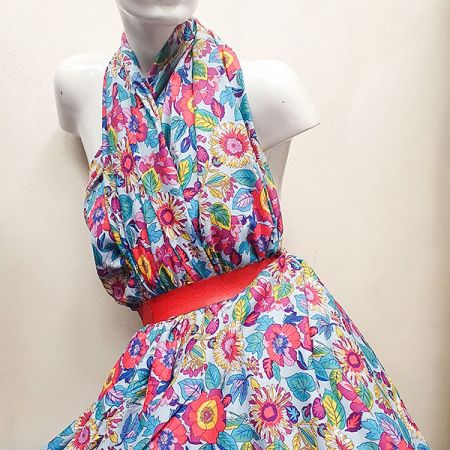 Viskozová šatová látka tisk květy