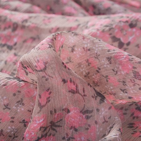 Šifon plisé motiv drobných květů starorůžová