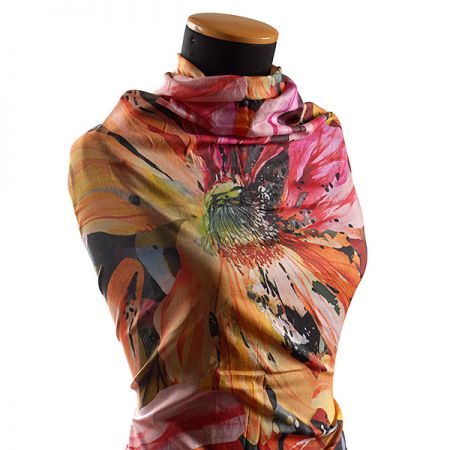 Bavlněný etamín květy červená/oranžová 