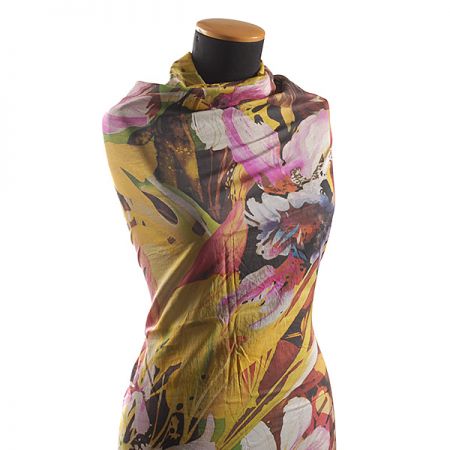 Bavlněný etamín květy žlutá/růžová 