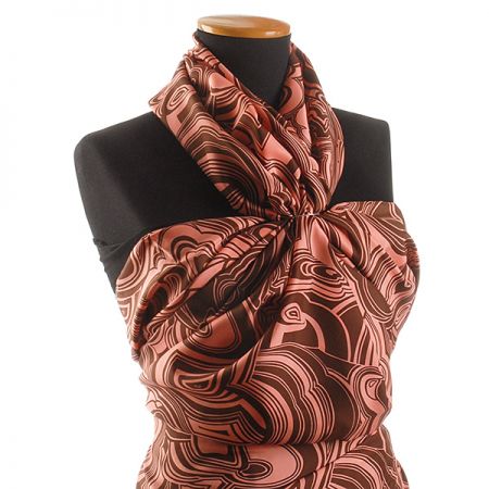 Hedvábná látka avangardní motiv růžová/hnědá