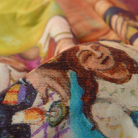 Viskozvoý úplet kupón vzor kostky/kavárna