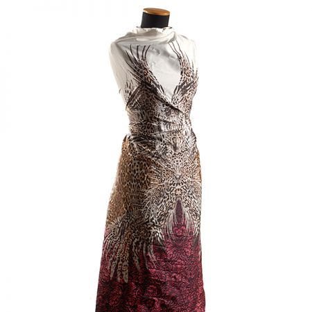 Pružná bavlněná látka tisk zvířecí motiv/peří/květy 