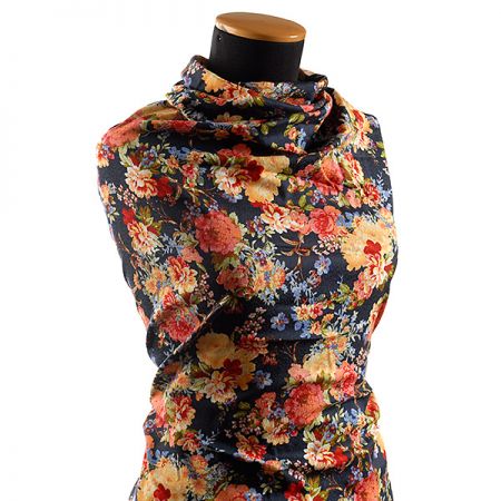 Pružná bavlněná látka tisk květy 