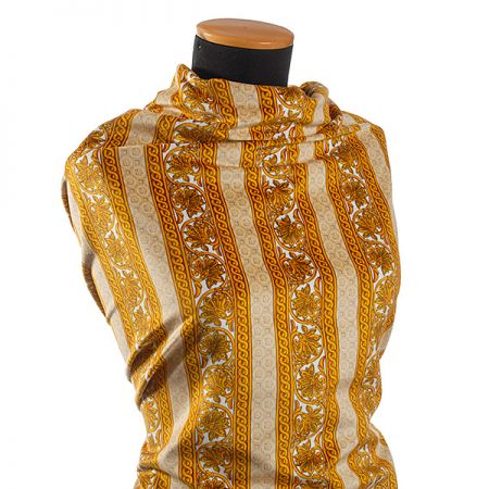 Exkluzivní bavlněný samet ornament/pruh žlutý