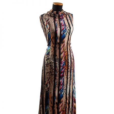 Viskozový úplet zvířecí motiv/paví pera