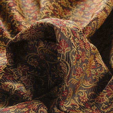 Hedvábný brokát šanžán červenozlatý květ