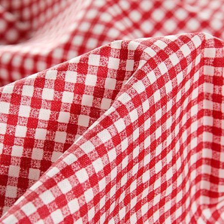 Bavlněná látka tisk vzor kostky káro červená/bílá