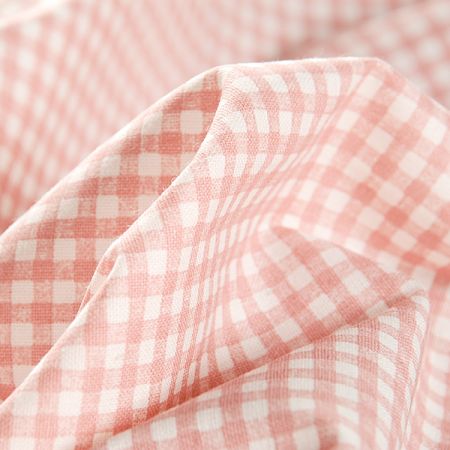 Bavlněná látka tisk vzor kostky káro smetanové/starorůžové