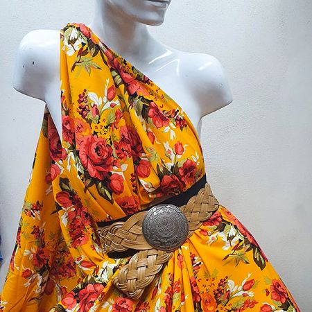 Viskozová šatovka vzor růže oranžová