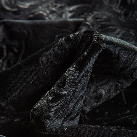 Samet plastický vzor květinového ornamentu černý
