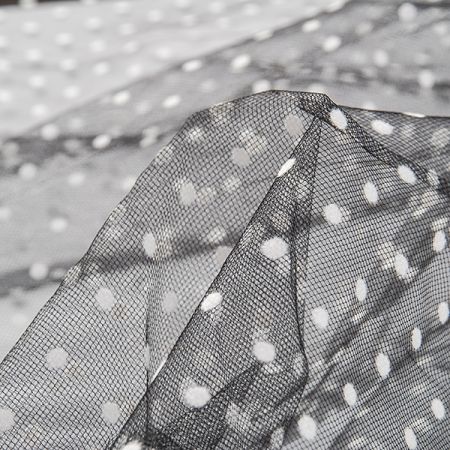 Tyl šatový sametový flock puntík černý/bílý