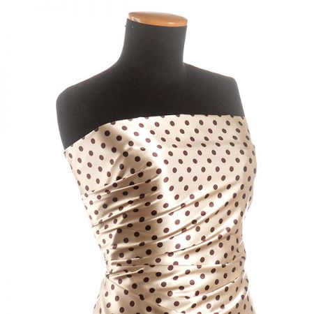 Satén tisk puntík čokoládově hnědý