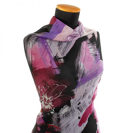 Žoržet vzor květin/fantazie starorůžová