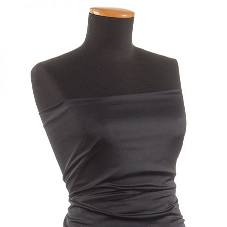 Krep satén pružný jemný temně modrý