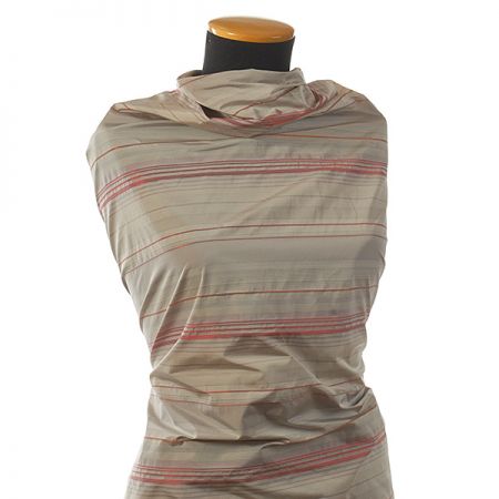 Taft žakár proužky červený/smetanový