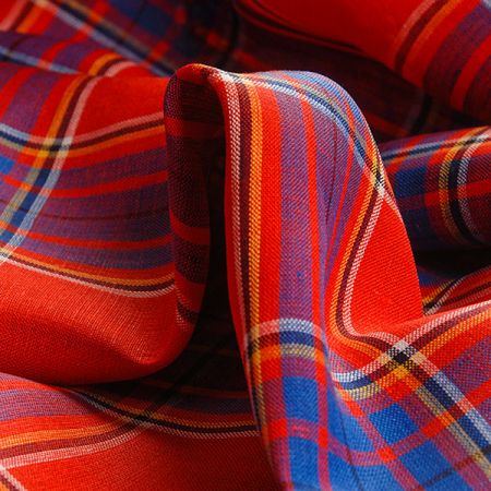 Len jemný košilový vzor tartan červený