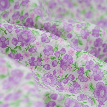 Bavlněná látka tisk kytičkový motiv fialková