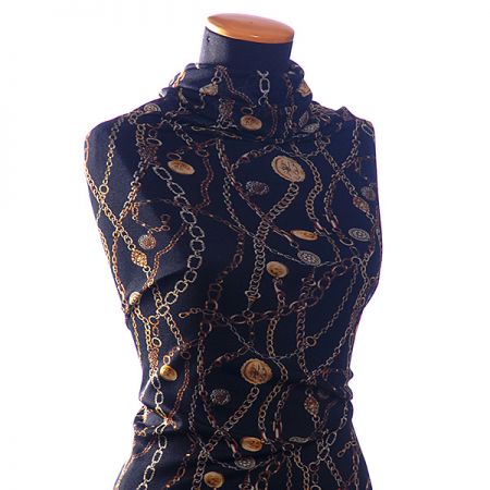 Žoržetový úplet motiv řetízků a mincí