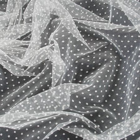 Tyl šatový sametový flock drobný sněhově bílý