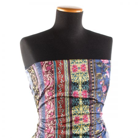 Mikado tkanina tisk květinový vzor/pruhy