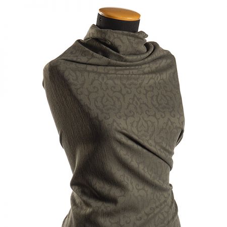 Pružná riflovina plastický květinový vzor olivová