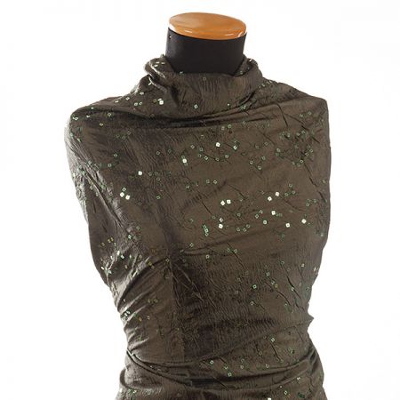 Taft květinová výšivka/flitry khaki zelený