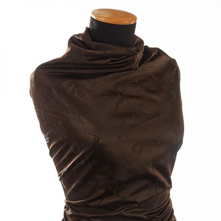 Taft žakár hladký jemný květinový vzor tm.hnědá/černá