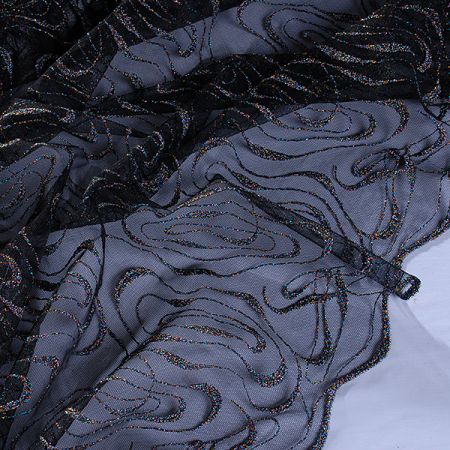 Efektní tylová krajka geometrický motiv černá