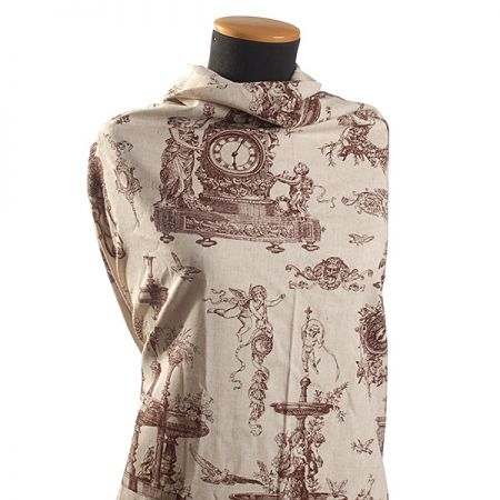 Len tisk barokní vzor hnědý/režný