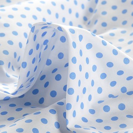 Bavlněné plátno modrý puntík bílý podklad