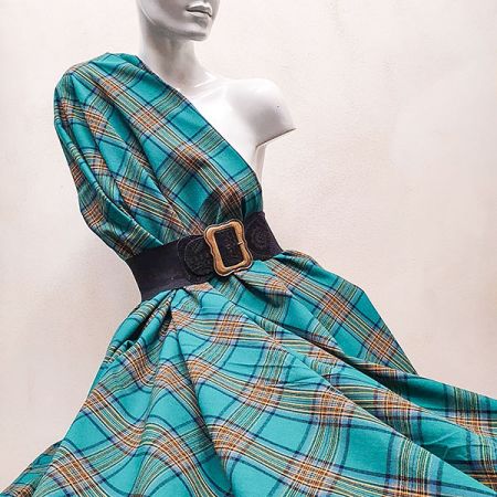 Len pružný košilový vzor tartan zlený