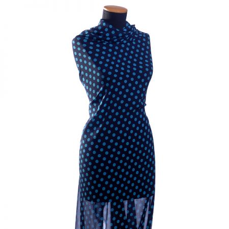 Šifon vzor puntík tyrkysová/tmavě modrá