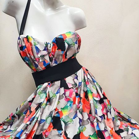 Úplet vyšší gramáže abstraktní barevný tisk