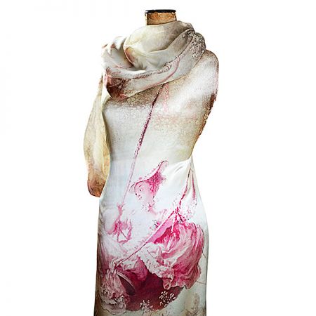 Látka originální tisk styl "Baroko" šifón hedvábí