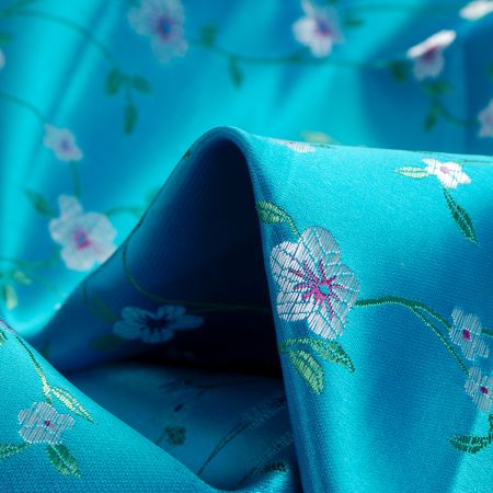 Brokát orientální vzor květů tyrkysový