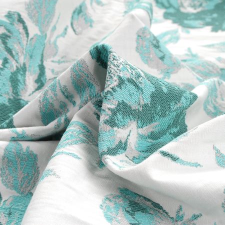 Žakárová látka květinový vzor tyrkysovobílá
